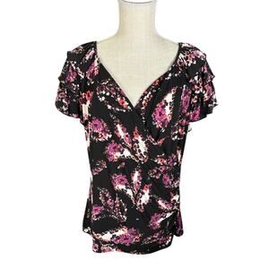 Vintage East 5th Y2K Faux Wrap Blouse Top Women's XL Floral Dark Romantic Retro